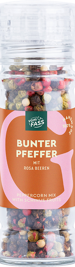 Bunter Pfeffer mit Rosa Beeren in der Mühle